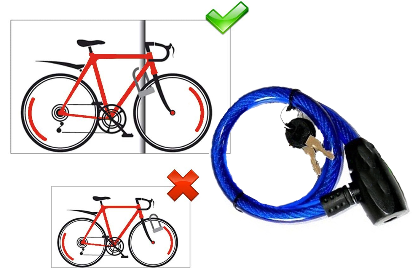 lucchetto-biciclette-181vfp-1.jpg Lucchetto Bici con Chiavi Blocco a Spirale Automatico Antifurto 12x700mm 187s - immagine 1