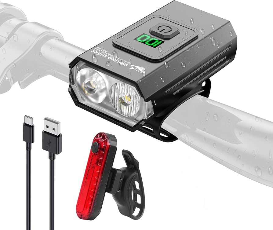 luci-bici-da-corsa-936hax-1.jpg Smiling Shark Luci Biciclette, LED Luce per Bicicletta Set Sicurezza Anteriori & Rosso Posteriori IPX6 Impermeabile USB Ricaricabili Sicurezza Faro Bici Accessori per Equitazione Notturna MTB Corsa : Amazon.it: Sport e tempo - immagine 1
