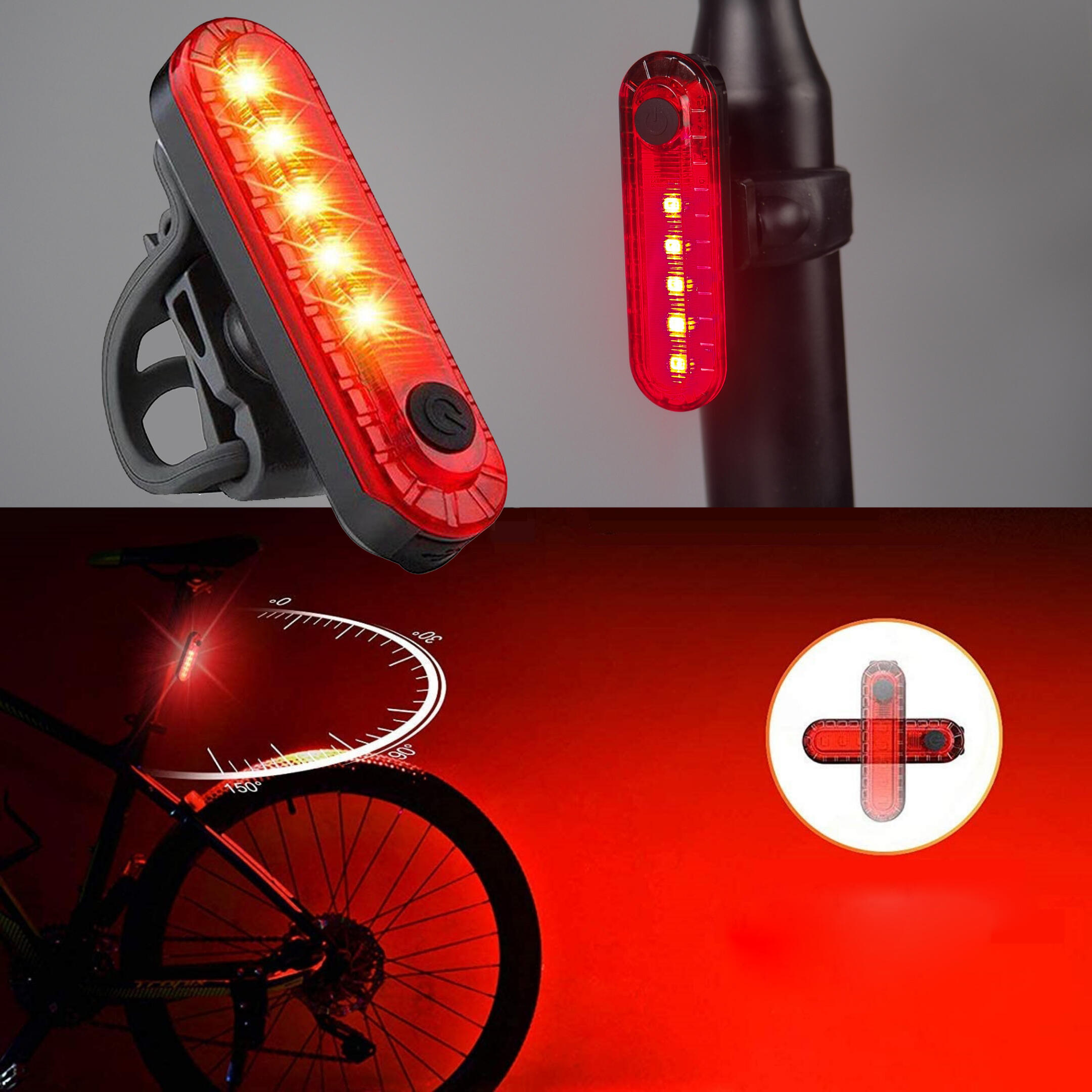 luci-bici-ricaricabili-usb-373lct-1.jpg Set luci per bicicletta LED ricaricabile USB Luce anteriore e posteriore - immagine 1