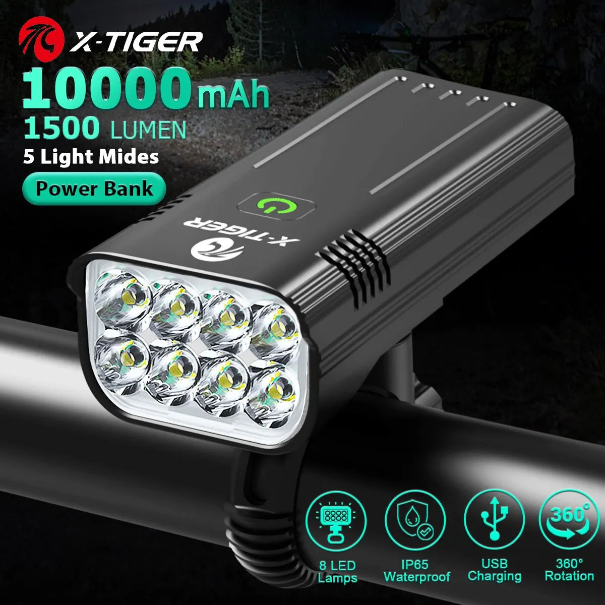 luci-bici-ricaricabili-usb-747tit.webp X TIGER Set di luci per bici potente USB ricaricabile Bright 10000mAh luci anteriori per bicicletta IPX5 lampada anteriore impermeabile ciclismo AliExpress 18 - immagine 1