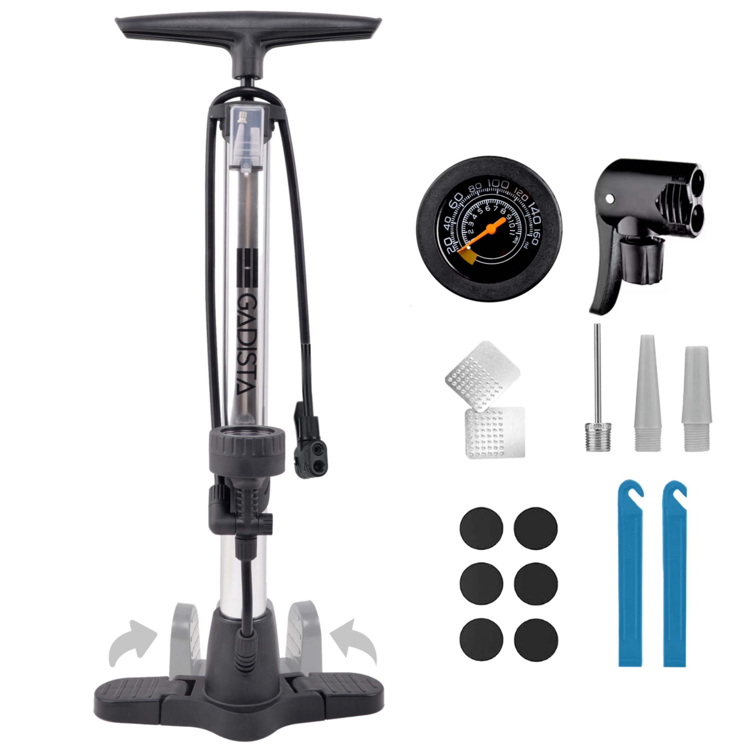 pompa-biciclette-decathlon-548ihy-1.jpg Pompa per bici in Alluminio 145 PSI Pompa bici con Doppia Valvola e Manometro - immagine 1
