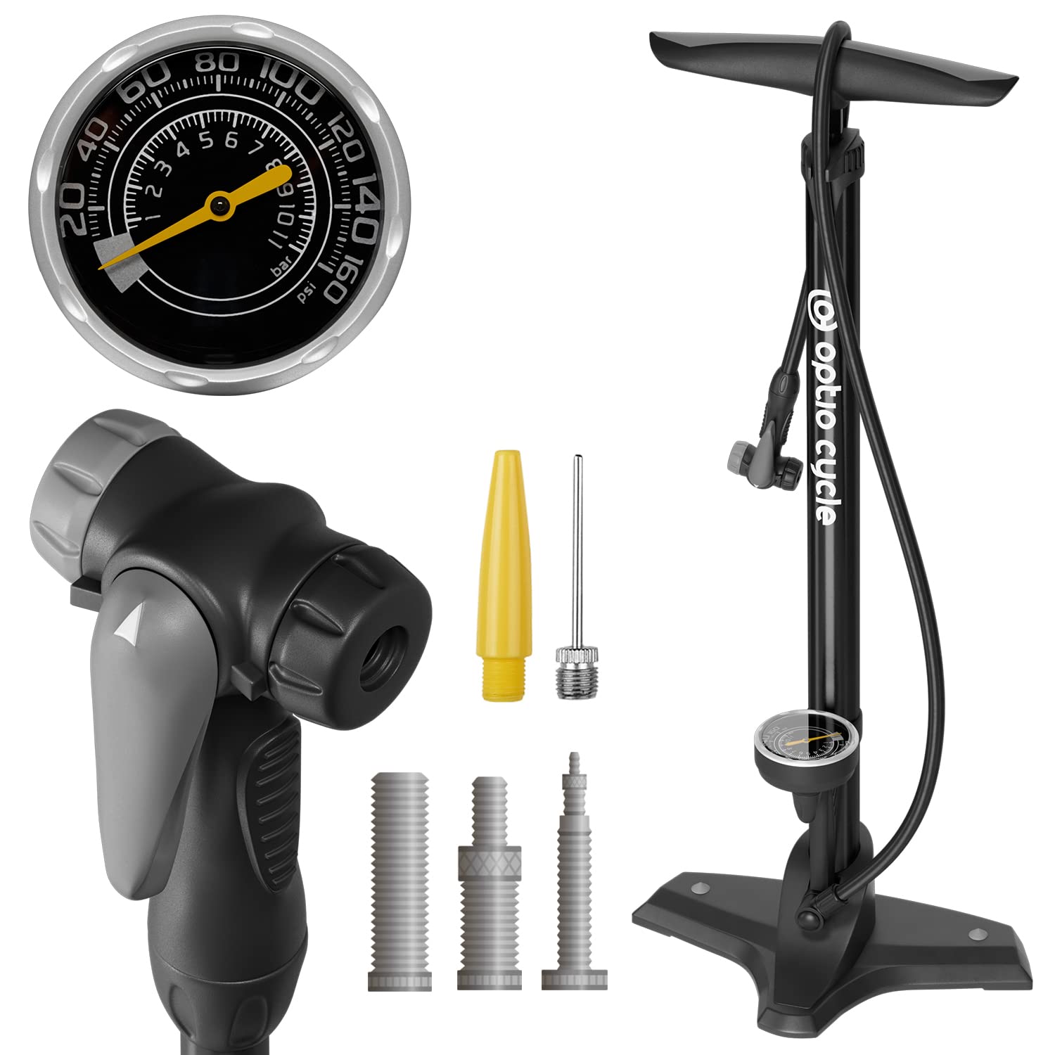 pompa-per-bicicletta-848roj-1.jpg Optio Cycle Pompa Bicicletta da Pavimento – Pompa Bici con Manometro fino a 11 Bar/160 PSI - immagine 1
