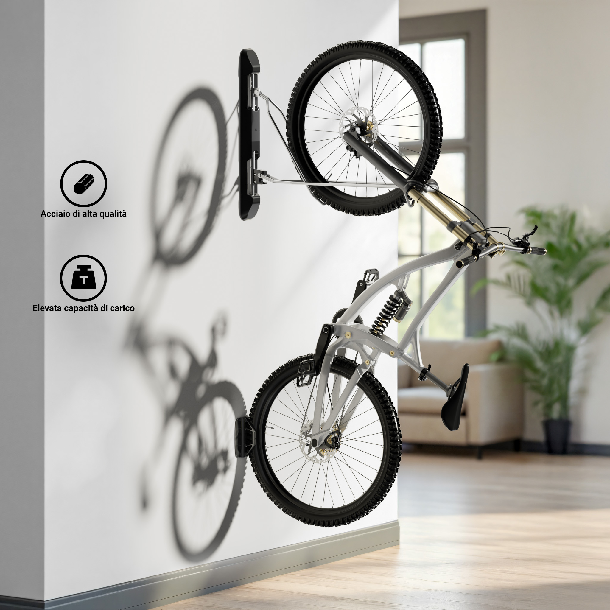 portabici-da-muro-075olx-1.jpg Wiltec Portabici da muro 11,8 x 63,8 x 58,3 cm, fino a 35 kg, supporto universale per bicicletta regolabile in altezza, supporto pieghevole con ... - immagine 1